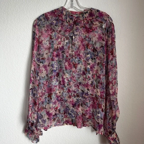 Johnny Was Silk Floral CORA RUFFLE BLOUSE - Picture 6 of 12